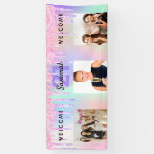 21歳の誕生日パーティー写真ホログラフィックピンクの滴 横断幕 (縦)