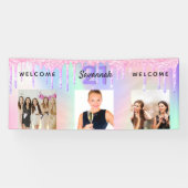 21歳の誕生日パーティー写真ホログラフィックピンクの滴 横断幕 (横)