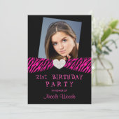 21歳の誕生日パーティー写真招待状-ピンクゼブラ 招待状 (スタンド正面)