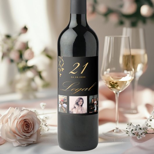 21歳の誕生日パーティー写真黒金ゴールド合法 ワインラベル