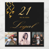 21歳の誕生日パーティー写真黒金ゴールド合法 ワインラベル (シングルラベル)