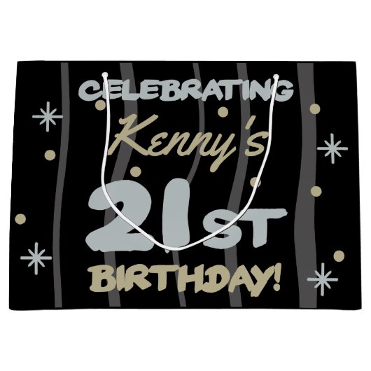 21歳の誕生日パーティー名の追加 ラージペーパーバッグ (正面)