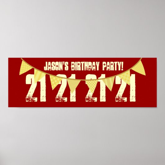 21歳の誕生日パーティー名前をカスタムするイエローバナーF09 ポスター (正面)