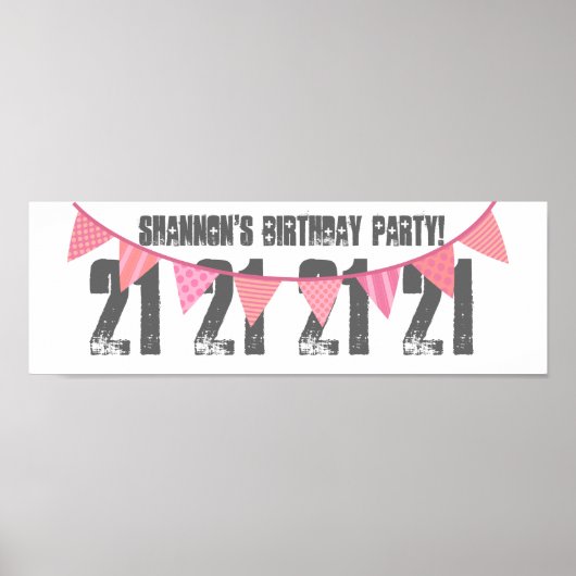 21歳の誕生日パーティー名前をカスタムするピンクバナーF07 ポスター (正面)