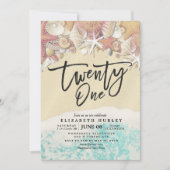 21歳の誕生日パーティー夏のビーチスターフィッシュシーシェル 招待状 (正面)