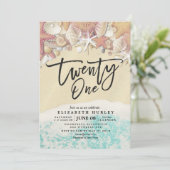 21歳の誕生日パーティー夏のビーチスターフィッシュシーシェル 招待状 (スタンド正面)