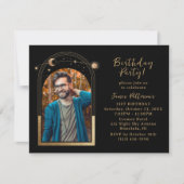 21歳の誕生日パーティー天空フォトブラック金ゴールド 招待状 (正面)