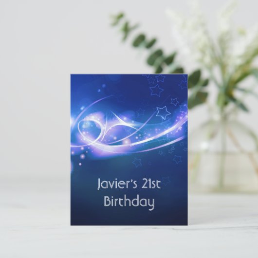 21歳の誕生日パーティー抽象芸術ブルー爆発モダン2 招待状 (スタンド正面)