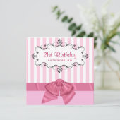 21歳の誕生日パーティー招待状 - ピンク＆ホワイト 招待状 (スタンド正面)