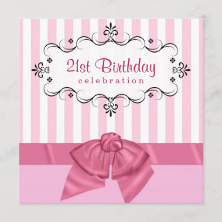 21歳の誕生日パーティー招待状 - ピンク&ホワイト 招待状