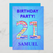 21歳の誕生日パーティー招待状 名前を追加 招待状 (正面/裏面)