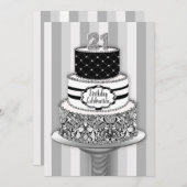 21歳の誕生日パーティー招待状、3段のケーキ 招待状 (正面/裏面)