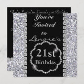 21歳の誕生日パーティー招待 DIAMONDS & SPARKLES 招待状 (正面/裏面)