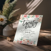 21歳の誕生日パーティー水彩植物花 招待状