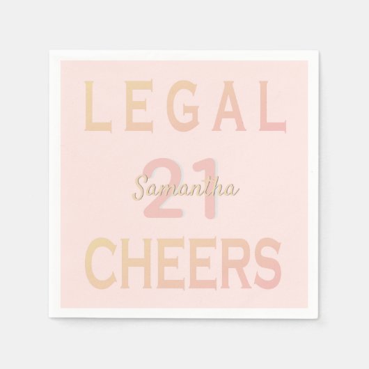 21歳の誕生日パーティー法的応援バラ金ゴールドピンク スタンダードカクテルナプキン (正面)
