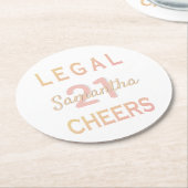 21歳の誕生日パーティー法的応援バラ金ゴールド白 ラウンドペーパーコースター (アングル)