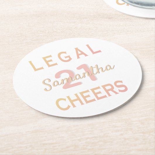 21歳の誕生日パーティー法的応援バラ金ゴールド白 ラウンドペーパーコースター (アングル)