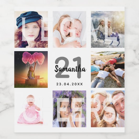 21歳の誕生日パーティー法的応援写真コラージュ ワインラベル (シングルラベル)