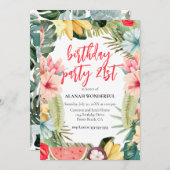 21歳の誕生日パーティー熱帯フローラ水彩 招待状 (正面/裏面)