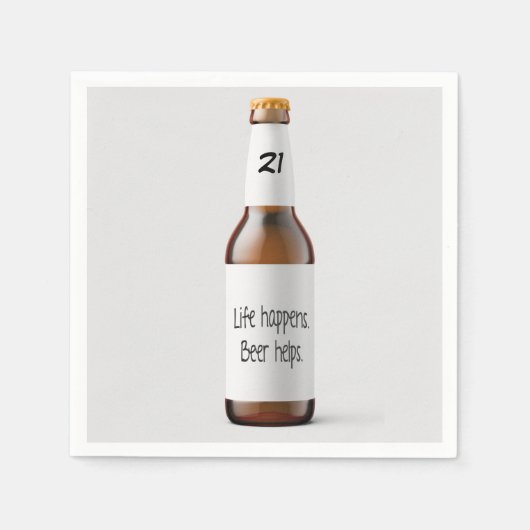 21歳の誕生日パーティー用ビール瓶 スタンダードカクテルナプキン (正面)