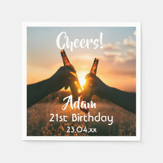 21歳の誕生日パーティー男の子応援ビール スタンダードカクテルナプキン (正面)