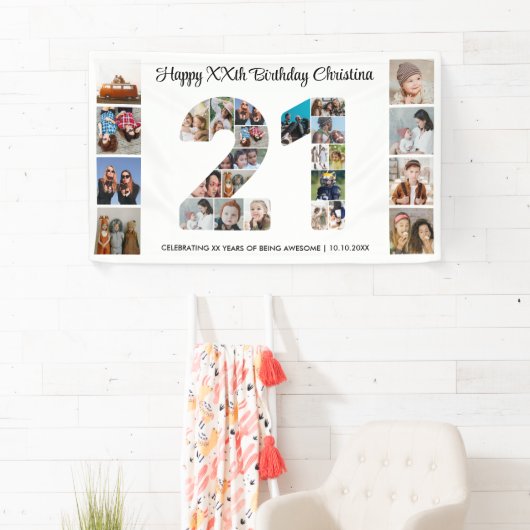 21歳の誕生日パーティー番号21フォトコラージュ 横断幕 (インサイチュ)