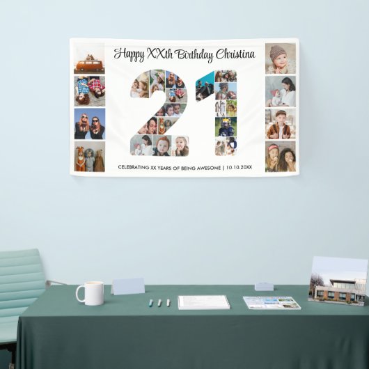 21歳の誕生日パーティー番号21フォトコラージュ 横断幕 (トレードショー)