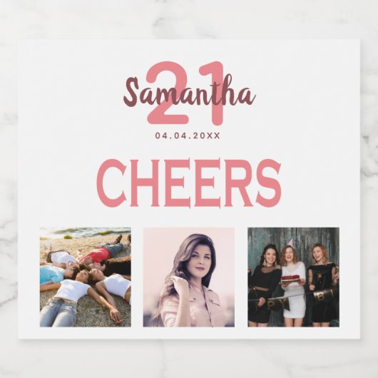 21歳の誕生日パーティー白い赤面応援写真 スパークリングワインラベル (シングルラベル)