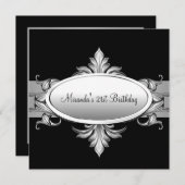 21歳の誕生日パーティー白黒シルバー 招待状 (正面/裏面)