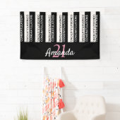 21歳の誕生日パーティー白黒ストライプピンク 横断幕 (インサイチュ)