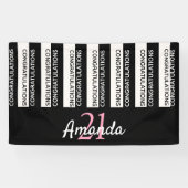 21歳の誕生日パーティー白黒ストライプピンク 横断幕 (横)