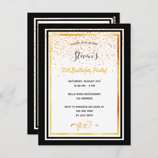 21歳の誕生日パーティー白黒金ゴールド ポストカード (正面/裏面)