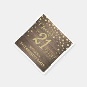 21歳の誕生日パーティー素朴ウッドと金ゴールドダイヤモンド スタンダードカクテルナプキン (角)