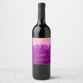 21歳の誕生日パーティー紫のグリッターピンク ワインラベル (正面)