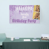 21歳の誕生日パーティー紫のフォトグリッタードリップ 横断幕 (トレードショー)