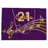 21歳の誕生日パーティー紫の金ゴールド音楽ノート ラージペーパーバッグ (裏面)