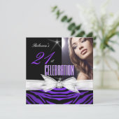 21歳の誕生日パーティー紫21ゼブラ写真2 招待状 (スタンド正面)