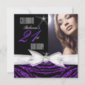21歳の誕生日パーティー紫21ゼブラ写真3 招待状 (正面)
