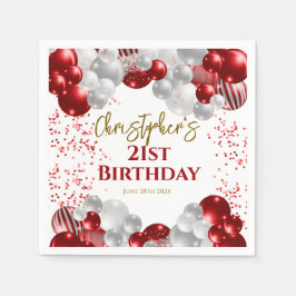 21歳の誕生日パーティー赤いバルーン スタンダードカクテルナプキン