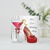21歳の誕生日パーティー赤い白いカクテルシューズ 招待状 (スタンド正面)