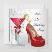 21歳の誕生日パーティー赤い白いカクテルシューズ 招待状 (正面)