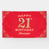 21歳の誕生日パーティー赤と金ゴールドグリッター枠 横断幕 (横)
