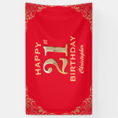 21歳の誕生日パーティー赤と金ゴールドグリッター枠 横断幕 (縦)