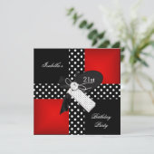 21歳の誕生日パーティー赤水玉模様白黒 招待状 (スタンド正面)