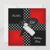 21歳の誕生日パーティー赤水玉模様白黒 招待状 (正面)