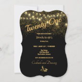 21歳の誕生日パーティー金ゴールドグリッタースティレトスバースダ 招待状 (正面)