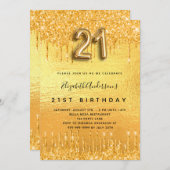 21歳の誕生日パーティー金ゴールドグリッター 招待状 (正面/裏面)