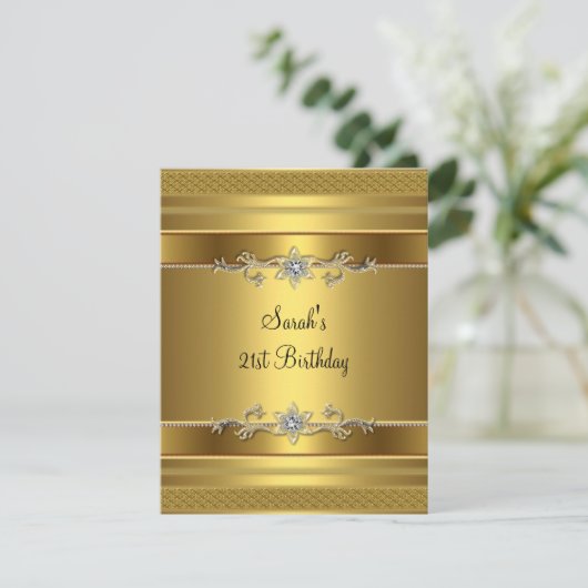21歳の誕生日パーティー金ゴールドダイヤモンドジュエル 招待状 (スタンド正面)