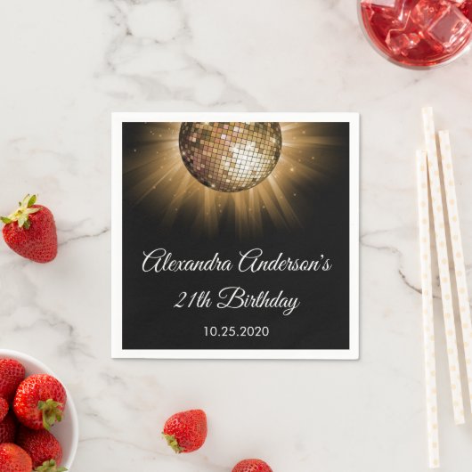 21歳の誕生日パーティー金ゴールドディスコボール スタンダードカクテルナプキン (インサイチュ)