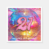 21歳の誕生日パーティー金ゴールドピンクグリッターディスコボール スタンダードカクテルナプキン (正面)